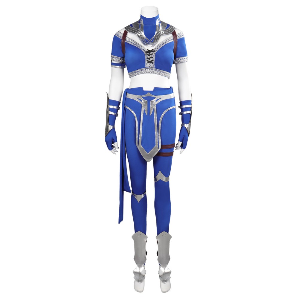 Costume de cosplay Kitana en bleu de Mortal Kombat pour Halloween et carnaval
