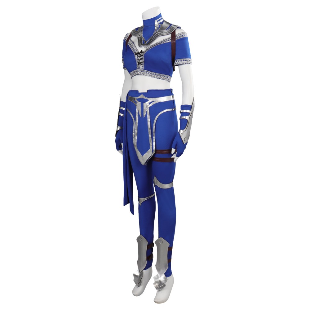 Costume de cosplay Kitana en bleu de Mortal Kombat pour Halloween et carnaval