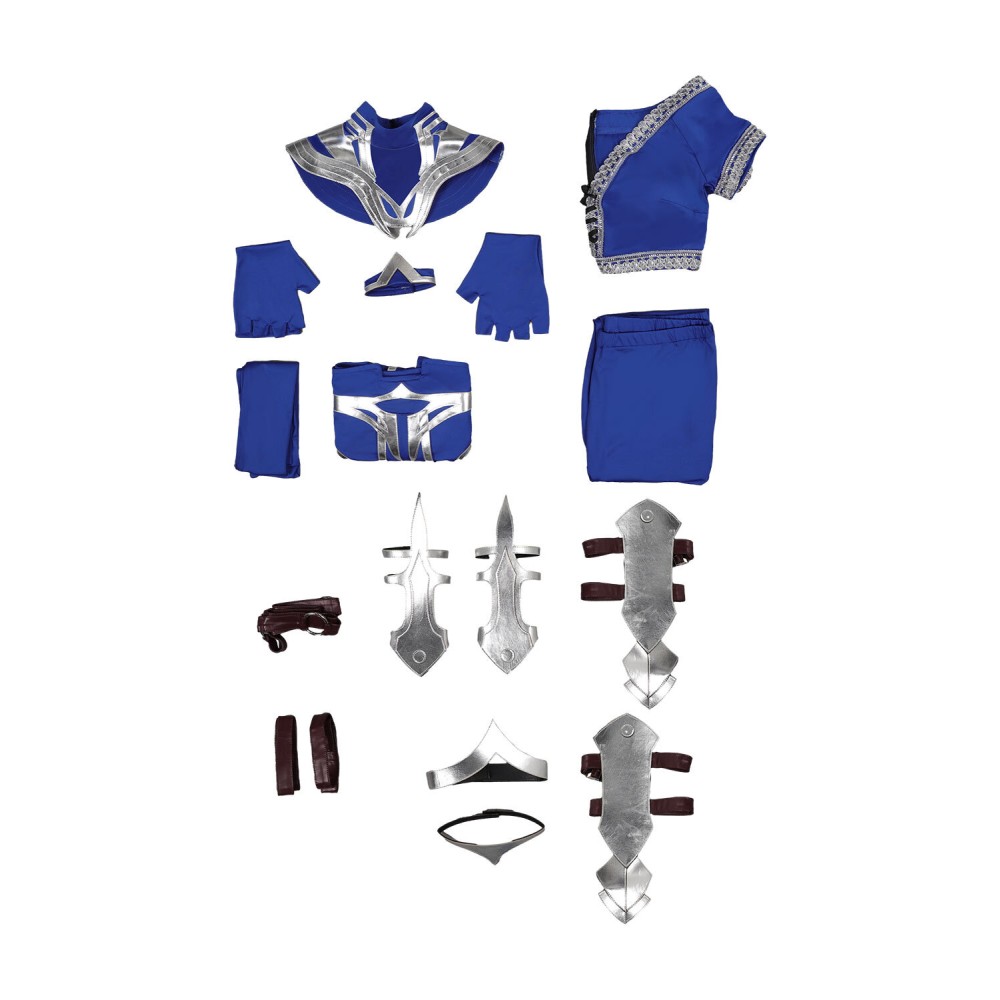 Costume de cosplay Kitana en bleu de Mortal Kombat pour Halloween et carnaval