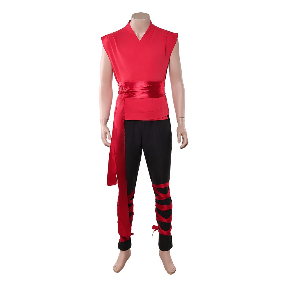 Mortal Kombat 2 Liu Kang Costume de Cosplay d'Entraînement Rouge Tenue d'Halloween Carnaval