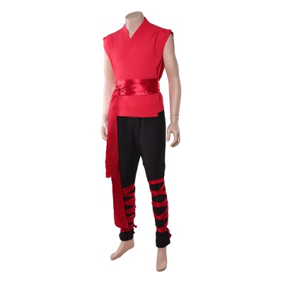 Mortal Kombat 2 Liu Kang Costume de Cosplay d'Entraînement Rouge Tenue d'Halloween Carnaval