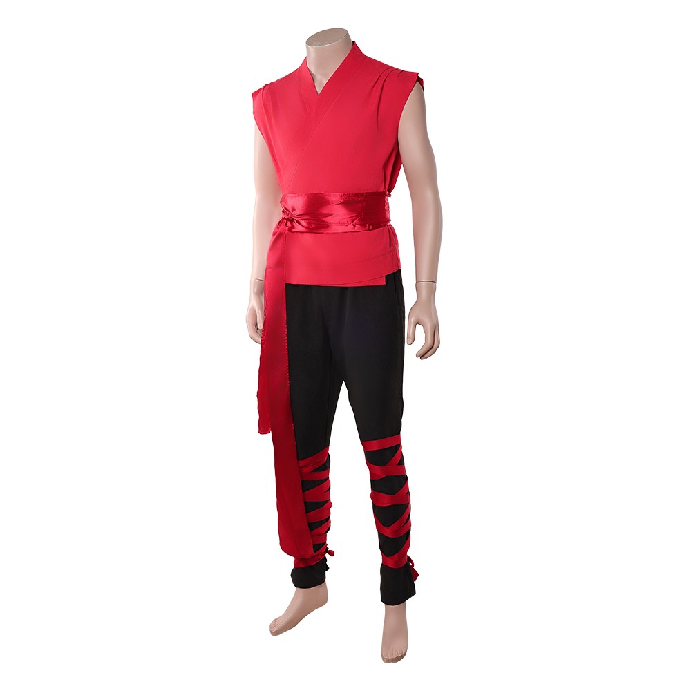Mortal Kombat 2 Liu Kang Costume de Cosplay d'Entraînement Rouge Tenue d'Halloween Carnaval