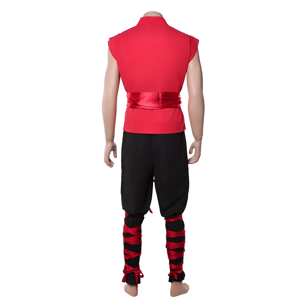 Mortal Kombat 2 Liu Kang Costume de Cosplay d'Entraînement Rouge Tenue d'Halloween Carnaval