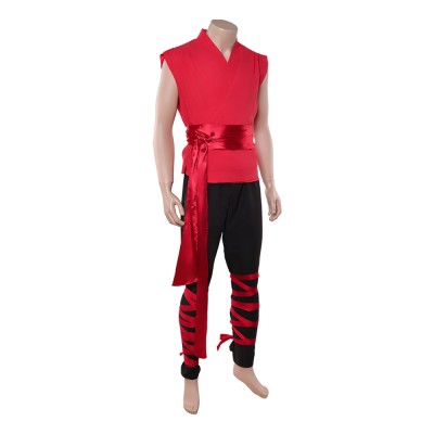 Mortal Kombat 2 Liu Kang Costume de Cosplay d'Entraînement Rouge Tenue d'Halloween Carnaval