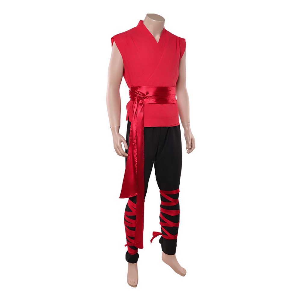 Mortal Kombat 2 Liu Kang Costume de Cosplay d'Entraînement Rouge Tenue d'Halloween Carnaval
