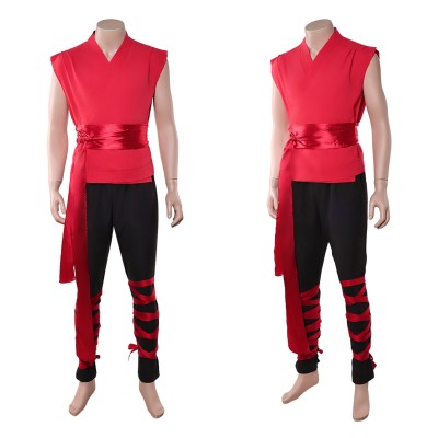 Mortal Kombat 2 Liu Kang Costume de Cosplay d'Entraînement Rouge Tenue d'Halloween Carnaval