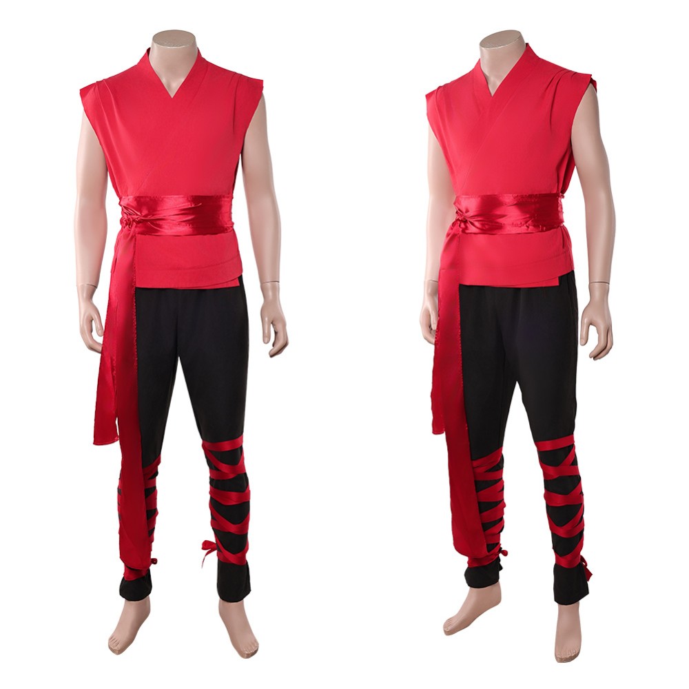 Mortal Kombat 2 Liu Kang Costume de Cosplay d'Entraînement Rouge Tenue d'Halloween Carnaval