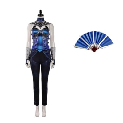 Mortal Kombat 2 Kitana Women Blue Cosplay Costume Halloween Carnival Outfit