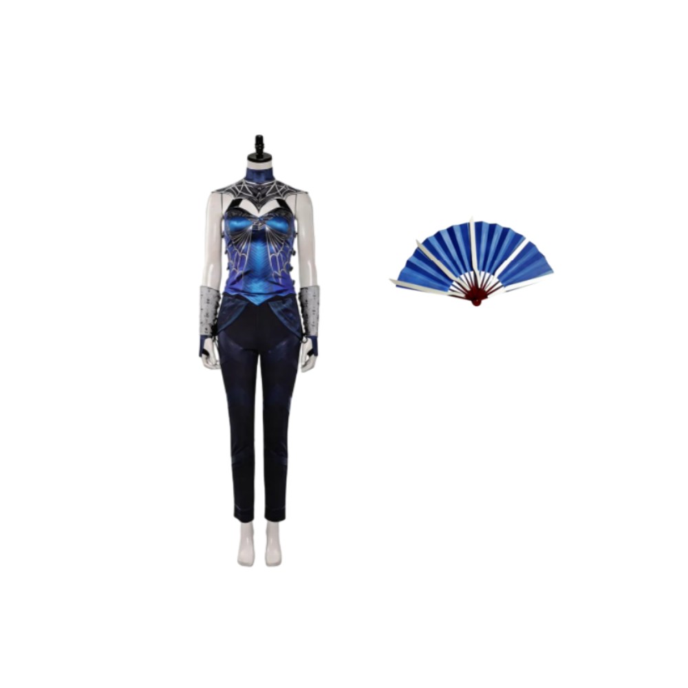 Mortal Kombat 2 Kitana Women Blue Cosplay Costume Halloween Carnival Outfit