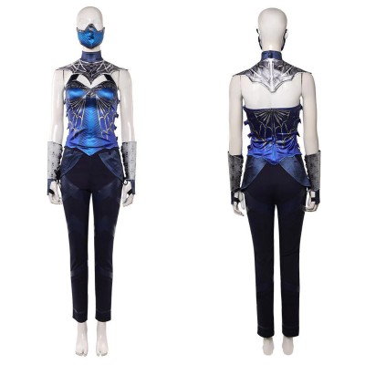 Mortal Kombat 2 Kitana Women Blue Cosplay Costume Halloween Carnival Outfit