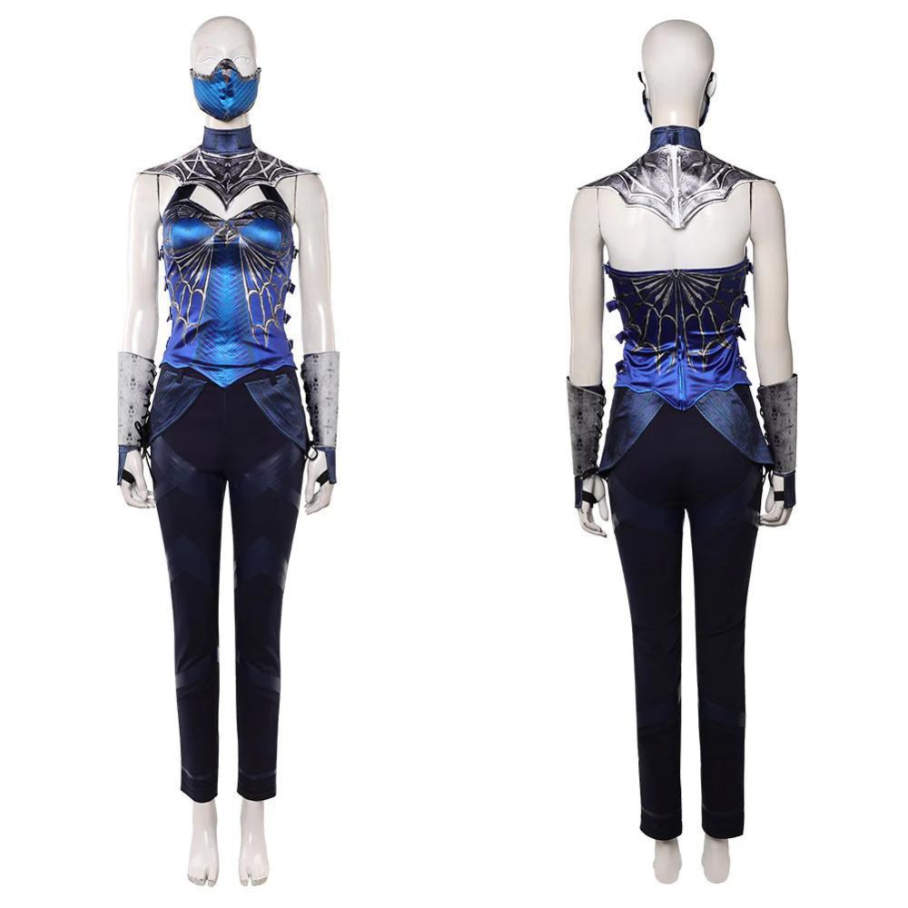 Mortal Kombat 2 Kitana Women Blue Cosplay Costume Halloween Carnival Outfit