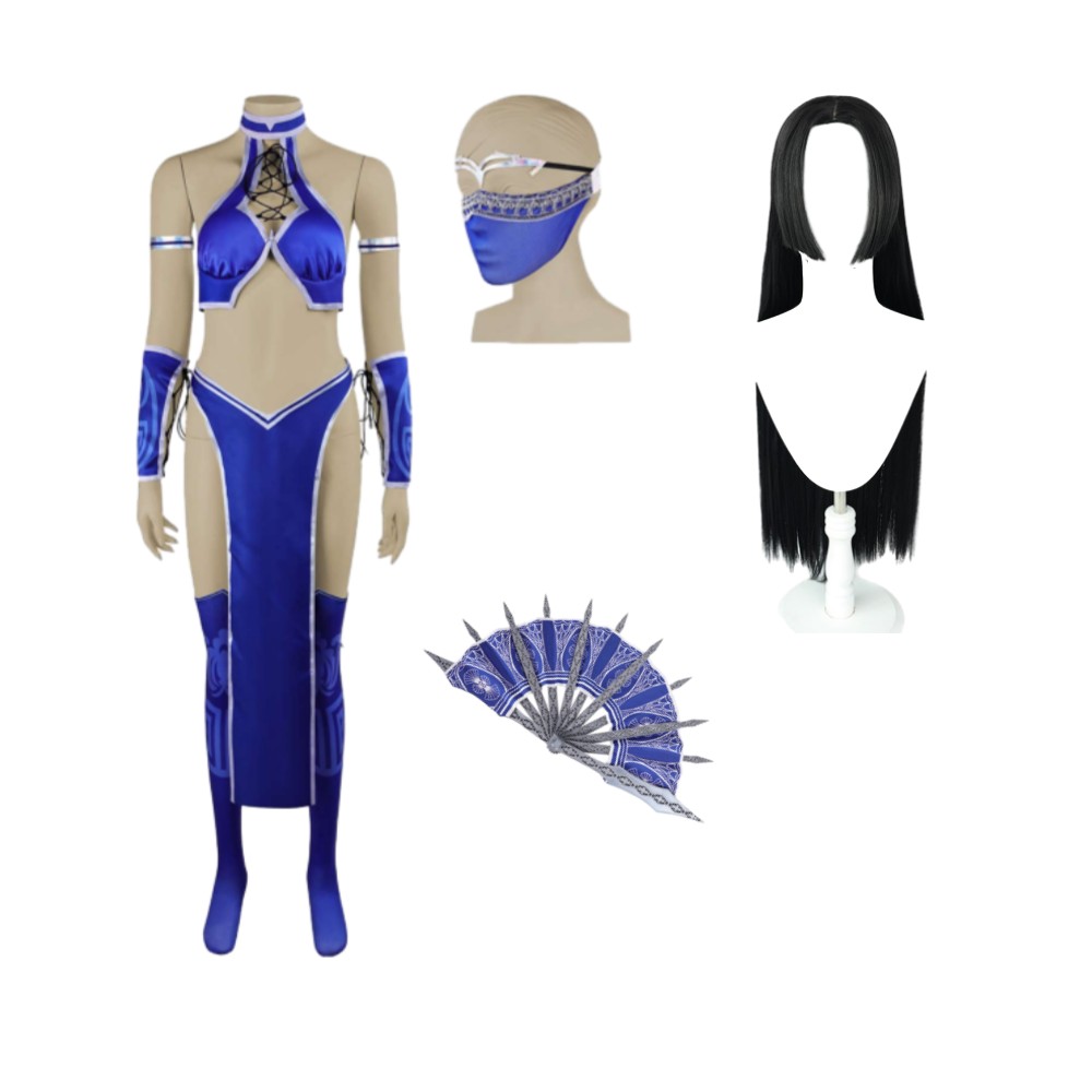 Mortal Kombat 2 Kitana Blue Cosplay Costume Halloween Carnival Outfit