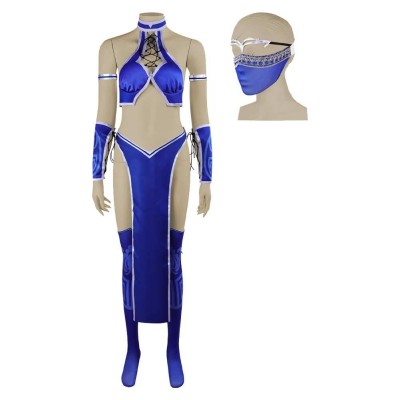 Mortal Kombat 2 Kitana Blue Cosplay Costume Halloween Carnival Outfit