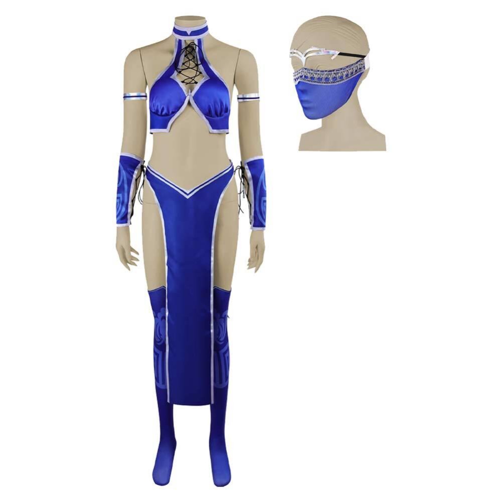 Mortal Kombat 2 Kitana Blue Cosplay Costume Halloween Carnival Outfit