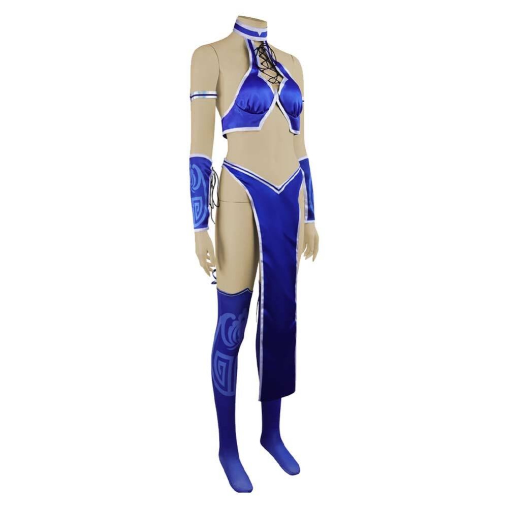 Mortal Kombat 2 Kitana Blue Cosplay Costume Halloween Carnival Outfit