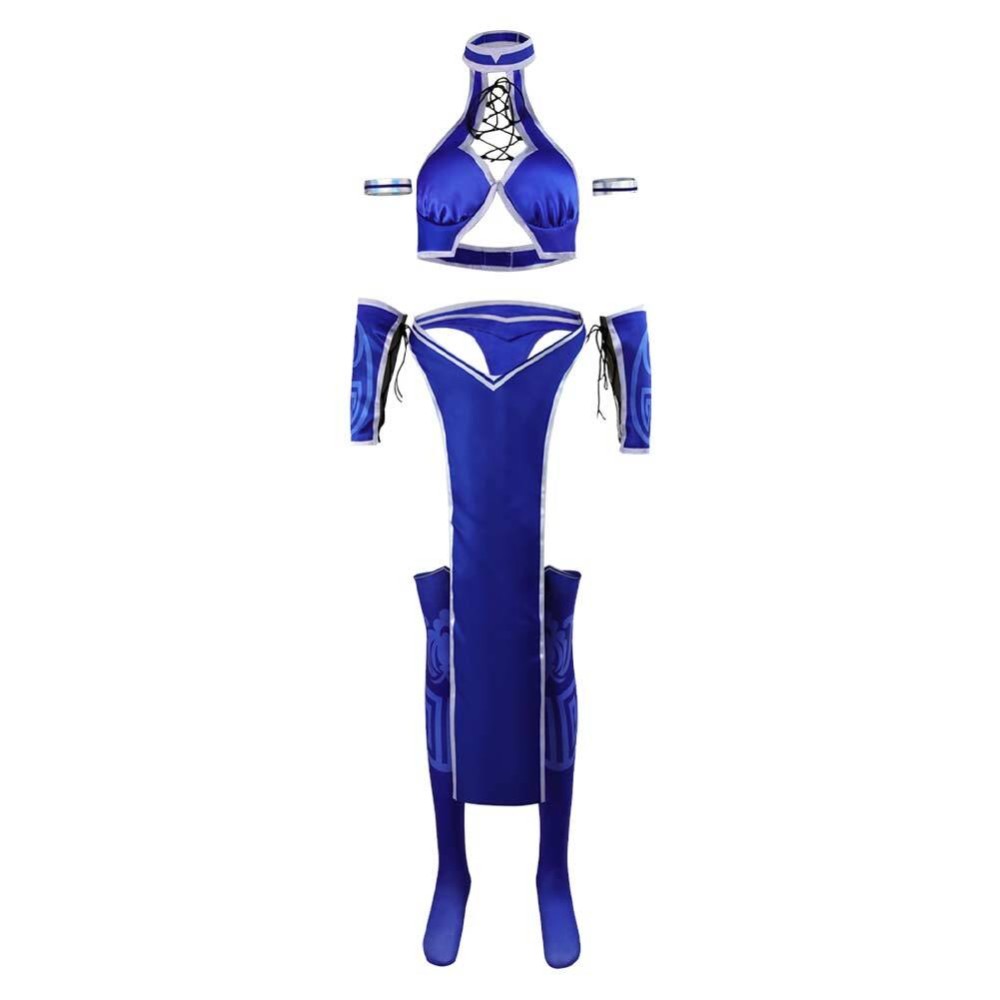 Mortal Kombat 2 Kitana Blue Cosplay Costume Halloween Carnival Outfit