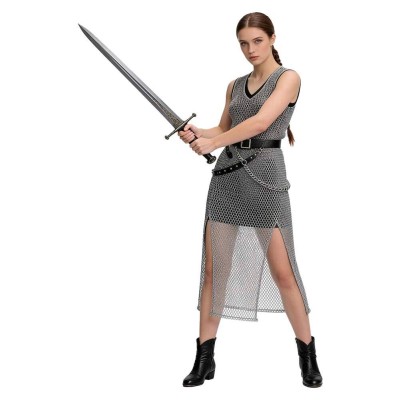 Robe en maille sans manches en argent pour femmes de la Renaissance médiévale, costume de cosplay pour Halloween et carnaval