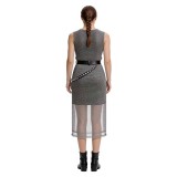 Medieval Renaissance Women Silver Chainmail Sleeveless Mesh Dress Cosplay Costume Halloween Carnival
