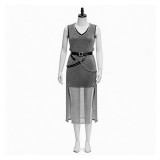 Medieval Renaissance Women Silver Chainmail Sleeveless Mesh Dress Cosplay Costume Halloween Carnival