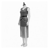 Medieval Renaissance Women Silver Chainmail Sleeveless Mesh Dress Cosplay Costume Halloween Carnival
