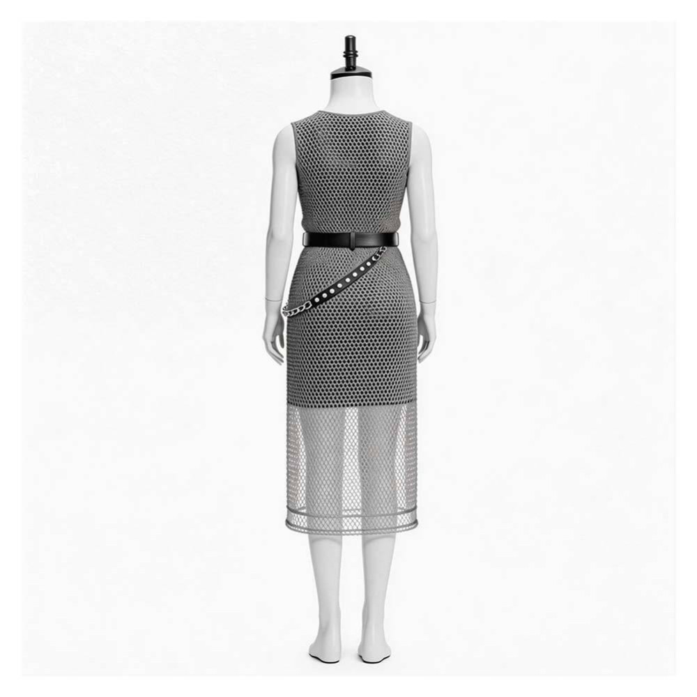 Medieval Renaissance Women Silver Chainmail Sleeveless Mesh Dress Cosplay Costume Halloween Carnival