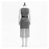Medieval Renaissance Women Silver Chainmail Sleeveless Mesh Dress Cosplay Costume Halloween Carnival