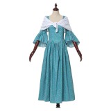 Medieval Renaissance Women Green Printed Dress Cosplay Costume Halloween Carnival Outfit