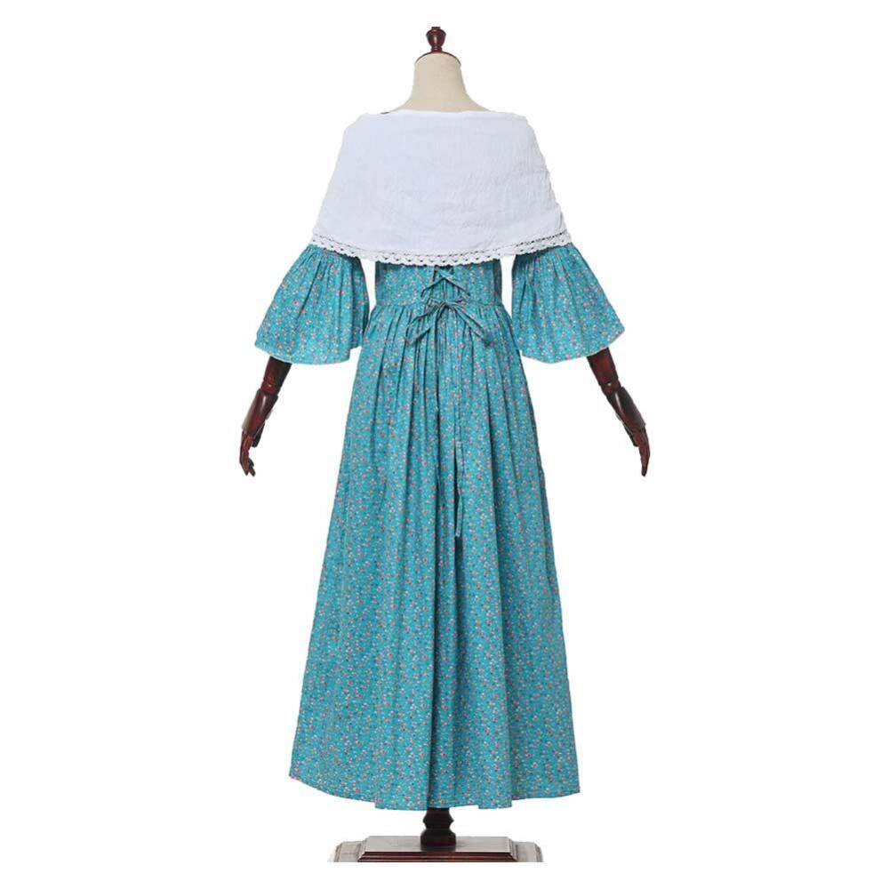 Medieval Renaissance Women Green Printed Dress Cosplay Costume Halloween Carnival Outfit