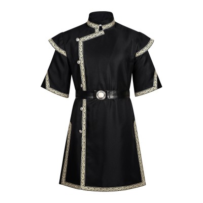 Tunique noire de style viking de la Renaissance médiévale pour chevalier, pirate, mercenaire, guerrier, costume de cosplay pour Halloween et carnaval