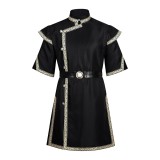 Tunique noire de style viking de la Renaissance médiévale pour chevalier, pirate, mercenaire, guerrier, costume de cosplay pour Halloween et carnaval