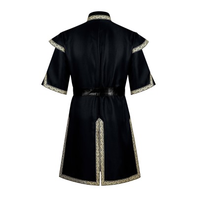 Tunique noire de style viking de la Renaissance médiévale pour chevalier, pirate, mercenaire, guerrier, costume de cosplay pour Halloween et carnaval