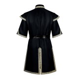 Tunique noire de style viking de la Renaissance médiévale pour chevalier, pirate, mercenaire, guerrier, costume de cosplay pour Halloween et carnaval