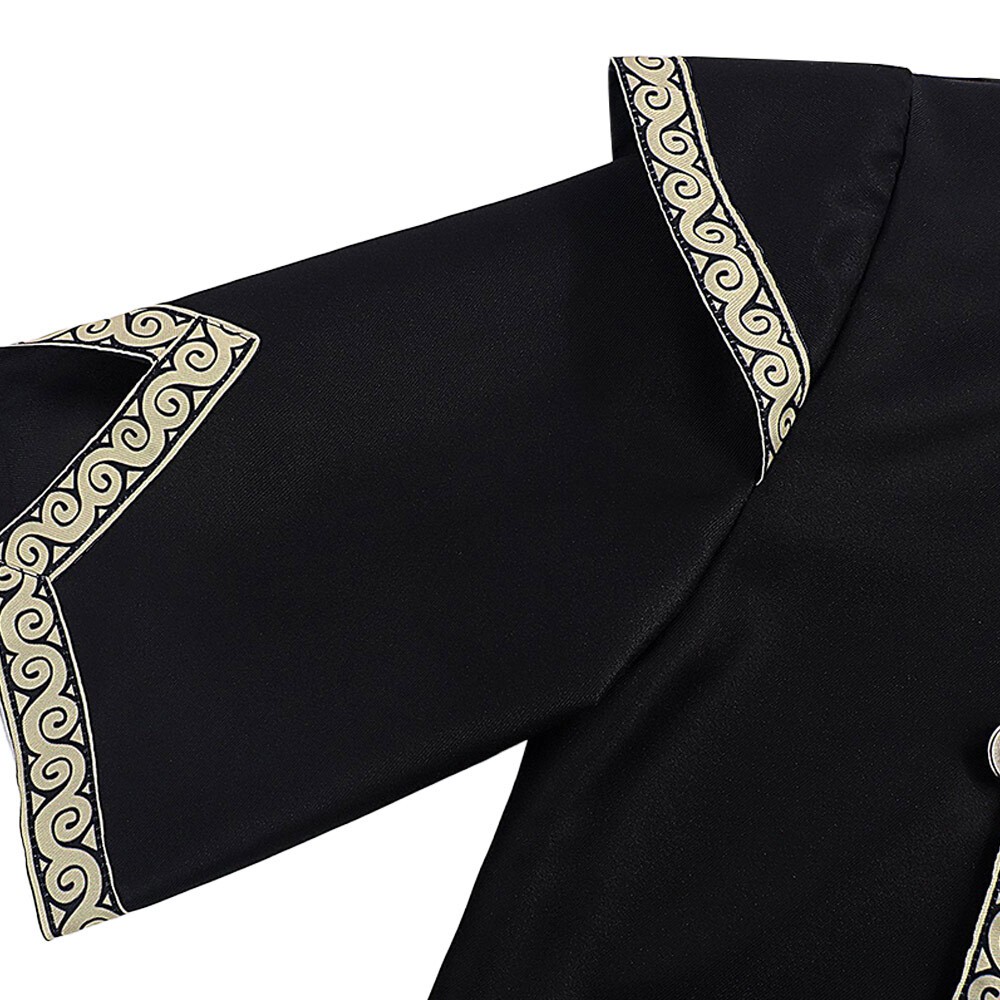 Tunique noire de style viking de la Renaissance médiévale pour chevalier, pirate, mercenaire, guerrier, costume de cosplay pour Halloween et carnaval