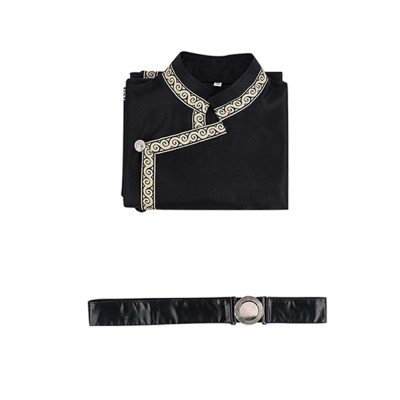 Tunique noire de style viking de la Renaissance médiévale pour chevalier, pirate, mercenaire, guerrier, costume de cosplay pour Halloween et carnaval