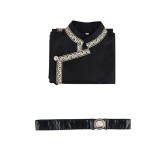 Tunique noire de style viking de la Renaissance médiévale pour chevalier, pirate, mercenaire, guerrier, costume de cosplay pour Halloween et carnaval