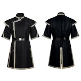 Tunique noire de style viking de la Renaissance médiévale pour chevalier, pirate, mercenaire, guerrier, costume de cosplay pour Halloween et carnaval