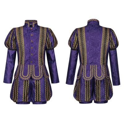 Costume de cosplay médiéval Renaissance Tudor Noble Prince Henry Purple pour Halloween et carnaval