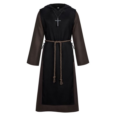 Medieval Renaissance Priest Black Robe Cosplay Costume Halloween Carnival Outfit
