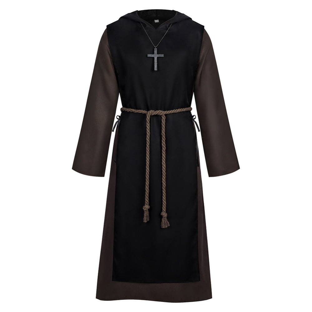 Medieval Renaissance Priest Black Robe Cosplay Costume Halloween Carnival Outfit