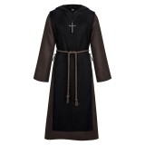 Medieval Renaissance Priest Black Robe Cosplay Costume Halloween Carnival Outfit