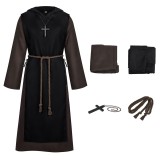 Medieval Renaissance Priest Black Robe Cosplay Costume Halloween Carnival Outfit