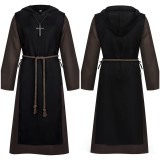 Medieval Renaissance Priest Black Robe Cosplay Costume Halloween Carnival Outfit