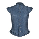 Medieval Renaissance Pirate Blue Vest Adult Male Cosplay Costume Halloween Carnival