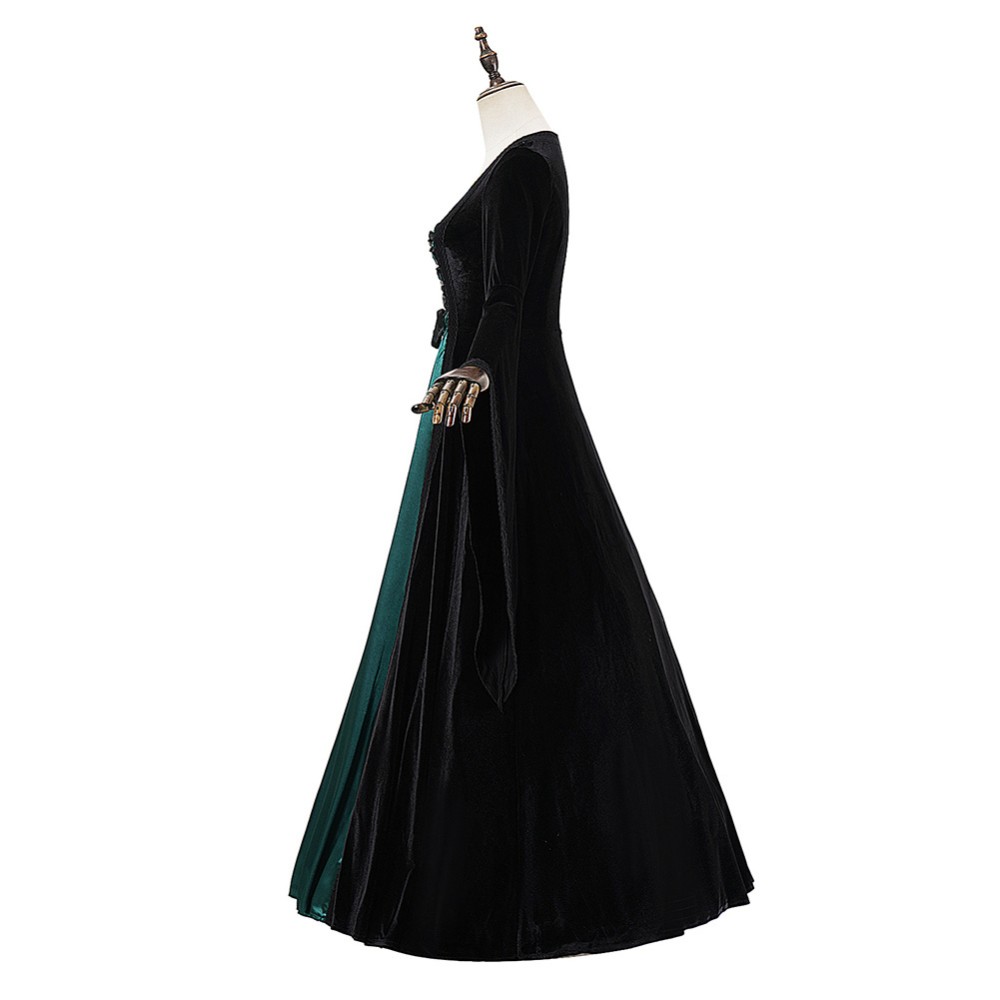 Medieval Renaissance Aristocratic Woman Black and Green Dress Cosplay Costume Halloween Carnival