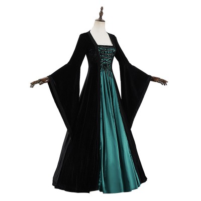 Medieval Renaissance Aristocratic Woman Black and Green Dress Cosplay Costume Halloween Carnival