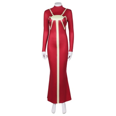 Madam Web Women Red Printed Dress Suit Cosplay Costume Halloween Carnival Outfit