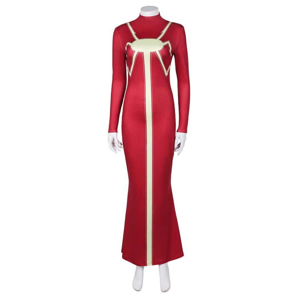 Madam Web Women Red Printed Dress Suit Cosplay Costume Halloween Carnival Outfit