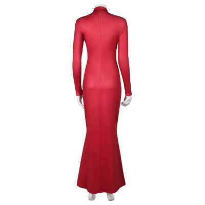 Madam Web Women Red Printed Dress Suit Cosplay Costume Halloween Carnival Outfit