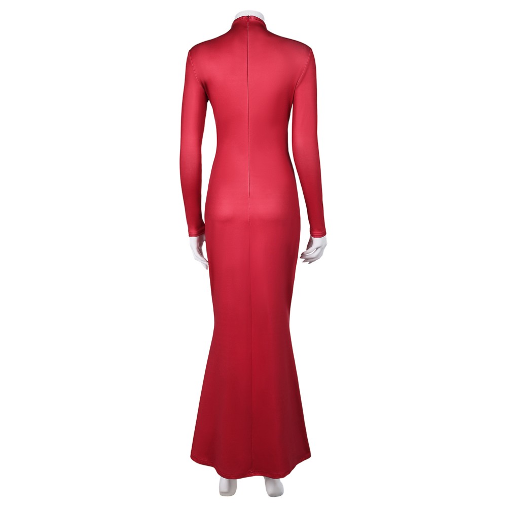 Madam Web Women Red Printed Dress Suit Cosplay Costume Halloween Carnival Outfit