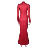Madam Web Women Red Printed Dress Suit Cosplay Costume Halloween Carnival Outfit